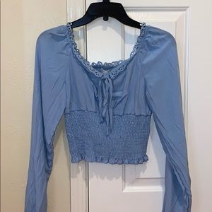 Lace-trim Drawstring Shirred top